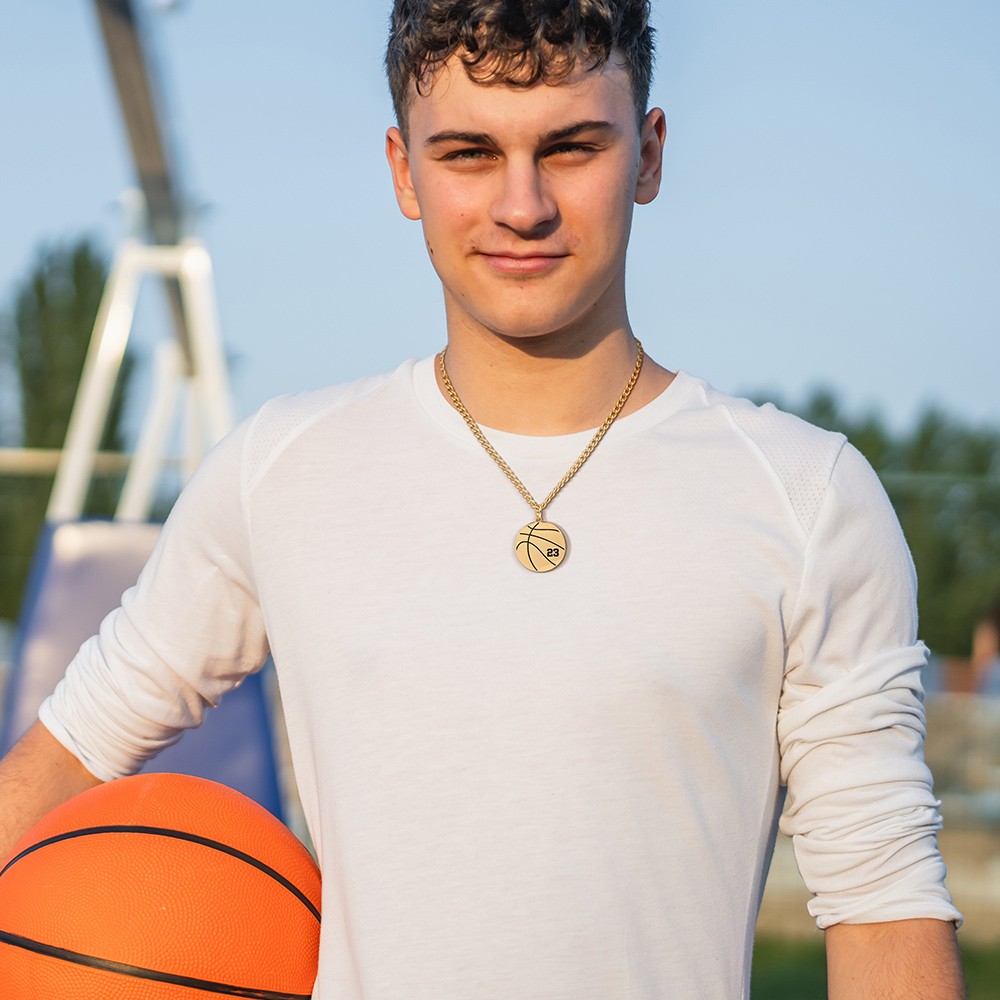 Custom Engraved Name & Number Basketball Necklace, Sports Accessory, Gift for Basketball Players/Sport Lovers