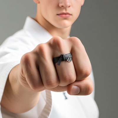 Personalized Engraved Martial Art Black Belt Dan Stripes Ring, Sterling Silver 925 Ring, Belt Upgrade Gift for Karate/BJJ/Taekwondo/Aikido Lovers