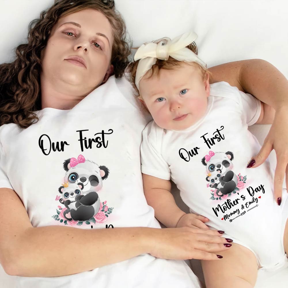 Unser erstes Muttertags-Set für Mutter und Baby/passendes Hemd, Geschenk für Mama und Baby, Mama-Baby-Hasen, T-Shirt-Body, Strampler, Babygrow-Weste-Set, Geschenk für neue Mutter, Muttertagsgeschenk