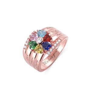 Personalized 6 Birthstone Heart Ring in Rose Gold
