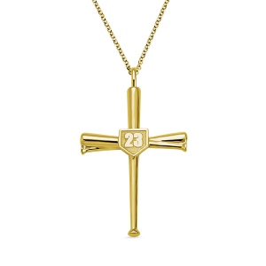 Engraved Baseball Cross Necklace Gold