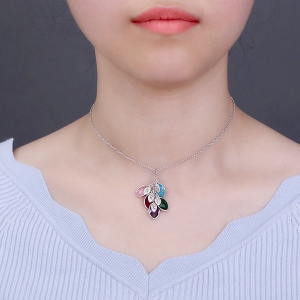 Personalized Family Birthstone Initial Necklace with Leaves