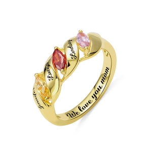 Engraved Mother's Twining Ring with 3 Horse Eye Birthstones