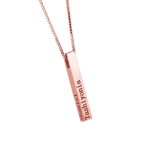 Engraved 4 Sides Bar Necklace Rose Gold