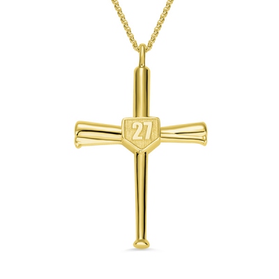 Engraved Double Side Baseball Cross Necklace