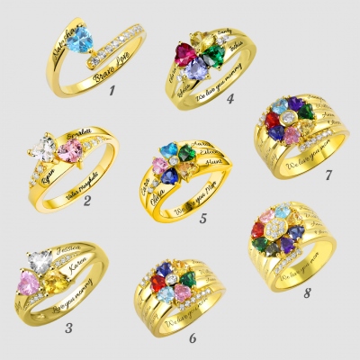 Personalized Heart Birthstone Ring With Engraving In Gold
