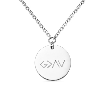 "God is greater than the highs and lows" Engraved Coin Necklace in Silver