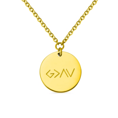 "God is greater than the highs and lows" Engraved Coin Necklace in Gold