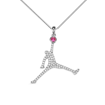 Personalized Basketball Dunk  Necklace with Birthstone In Silver