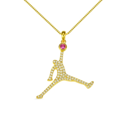 Personalized Basketball Dunk  Necklace with Birthstone In Gold