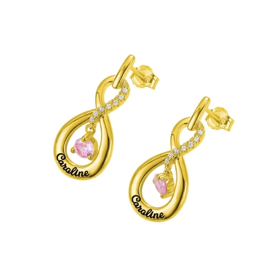 Personalized Infinity Name Earrings with Dance Birthstone in Gold