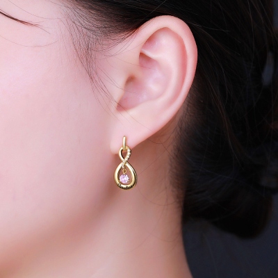 Infinity Name Earrings with Dance Birthstone