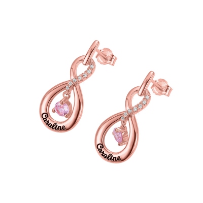 Personalized Infinity Name Earrings with Dance Birthstone in Rose Gold