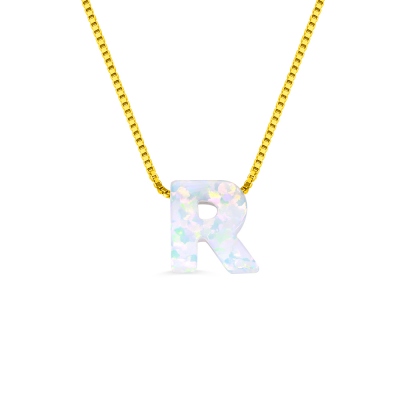 Personalized Natural Opal Letter Necklace 