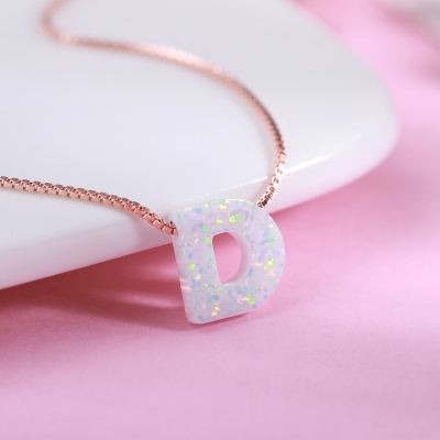 Personalized Natural Opal Letter Necklace 