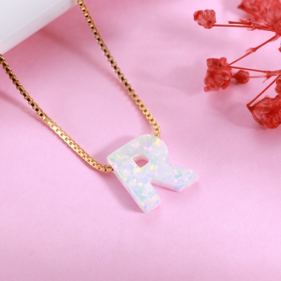 Personalized Natural Opal Letter Necklace 