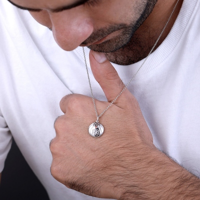 Silver Basketball Necklace with Engraved Number and Birthstone