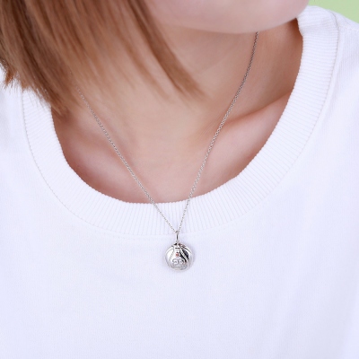 Silver Basketball Necklace with Engraved Number and Birthstone