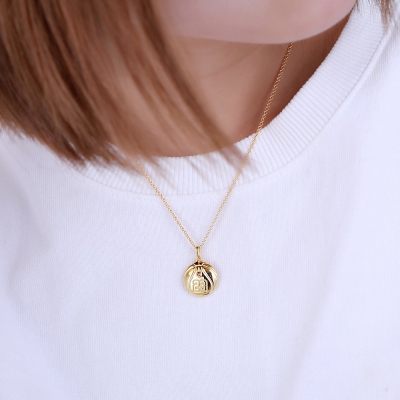 Engraved Basketball Necklace with Number and Birthstone in Gold