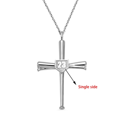 Engraved Single Double-Side Baseball Bat Cross Necklace