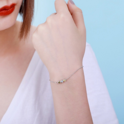Customized Birthstones Sterling Silver Bracelet, Gift for Women Wife Mom Girlfriend Daughter Friend