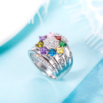 Personalized 1-9 Square Birthstone Ring with Engraving in Silver