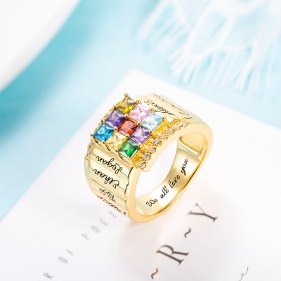 Personalized 1-9 Square Birthstone Ring with Engraving in Gold
