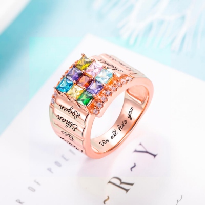 Personalized 1-9 Square Birthstone Ring with Engraving in Rose Gold