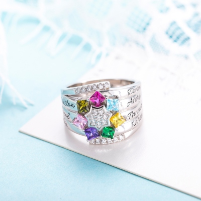 Personalized 1-9 Square Birthstone Ring with Engraving in Silver