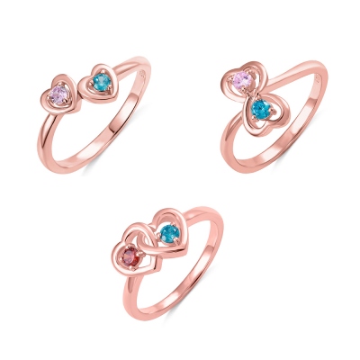 Personalized Double Heart Birthstone Promise Ring for Love in Silver