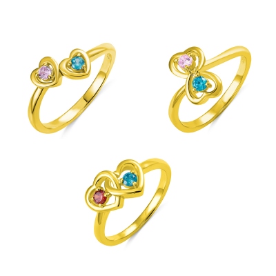 Personalized Double Heart Birthstone Promise Ring for Love in Silver