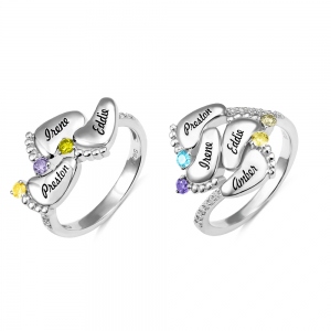 Engraved Baby Feet Birthstone Ring