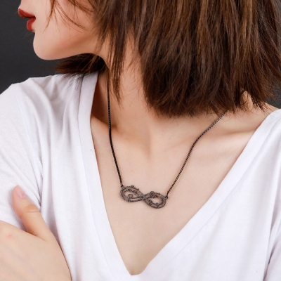 Personalized Sparkling Infinity Name Necklace in Black