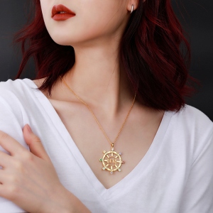 Personalized Steering Wheel Name & Birthstone Necklace in Gold