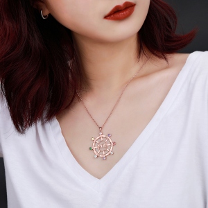 Personalized Steering Wheel Name & Birthstone Necklace in Rose Gold