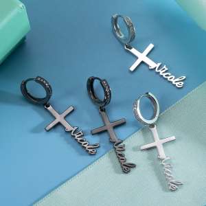 Personalized Cross Name Earrings