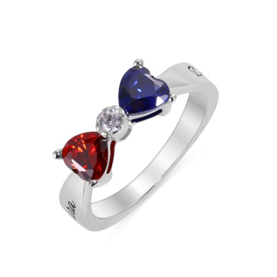 Custom Heart Birthstone Bow Couples Names Ring Sterling Silver