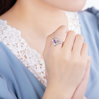 Forever Together Engraved Birthstone Heart Ring for Her