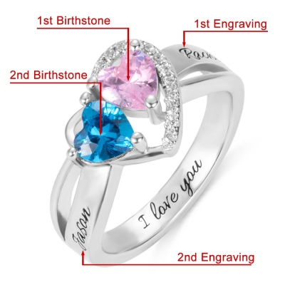 Engraved Heart Birthstone Ring Couple's Ring