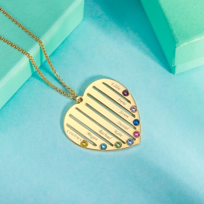 Personalized Heart Birthstone Necklace Family Necklace