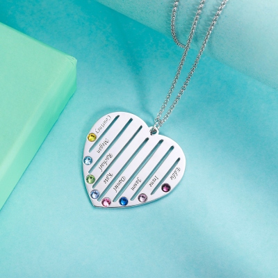 Collier de famille personnalisé avec coeur de naissance