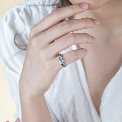Waves of Love Personalized Birthstone Ring Family Ring