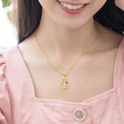 Personalized Heart & Birthstone Water Drop Necklace in Gold