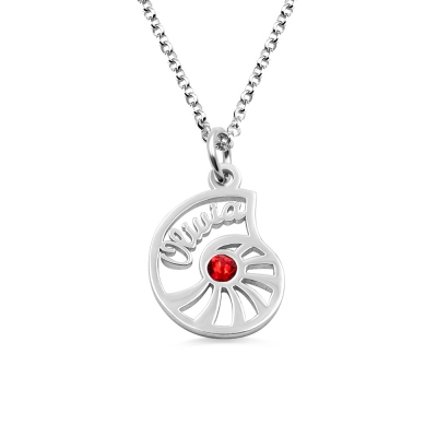 Personalized Name Conch Necklace and Bracelet with Birthstone in Silver