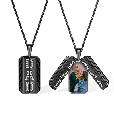 Custom Men Locket Necklace with Birthstone and Photo, Dad Necklace, Father's Day Gift for Dad/Grandfather/Boyfriend
