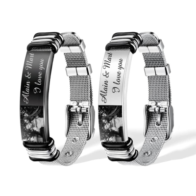 Bracelet photo homme personnalisé Bracelet barre d'identité gravé pour père