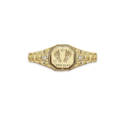 Anneau souvenir personnalisé d'empreinte de main/empreinte de pied de bébé, anneau commémoratif avec l'horloge, anneau de date de naissance de bébé nouveau-né, cadeau pour la mère/femme nouveau-née