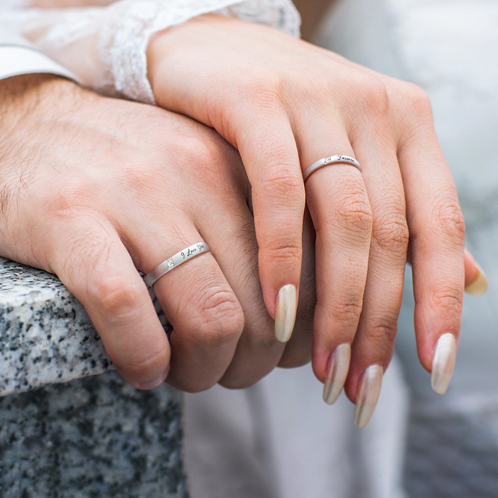 Personalized Letters Wedding Matching Rings Set of 2, His and Hers Couple Rings, Engraved Wedding Engagement Band Wedding Set Promise Ring