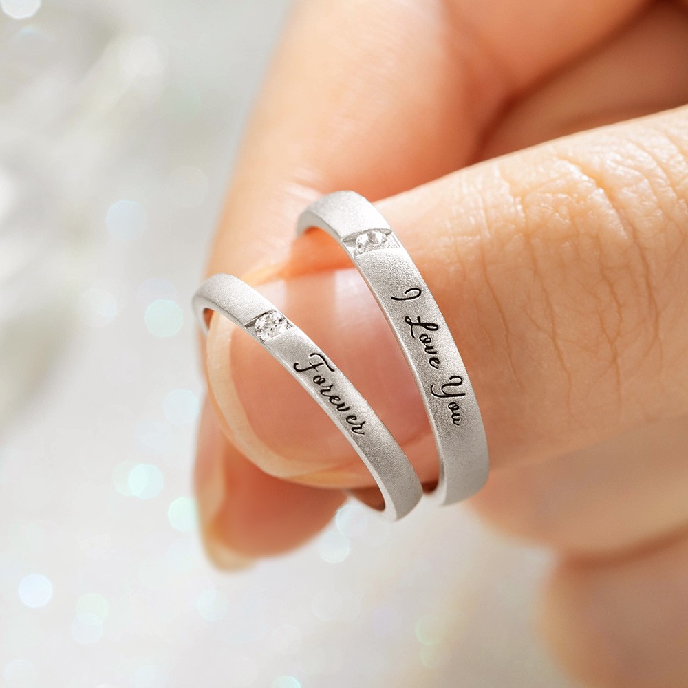 Personalized Letters Wedding Matching Rings Set of 2, His and Hers Couple Rings, Engraved Wedding Engagement Band Wedding Set Promise Ring