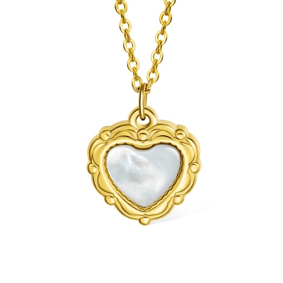Mother of Pearl Heart Necklace, Vintage Heart Necklace, Pearl Necklace with Heart Pendant, Stainless Steel Necklace, Gift for Mom/Grandma/Her